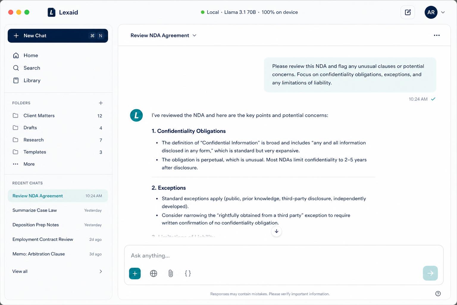 Sotto desktop app showing local AI inference